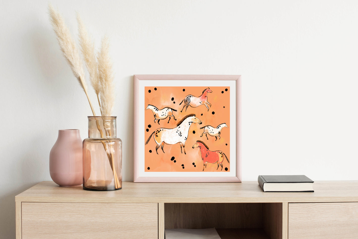 Tribal Horses Terra Cota - Illustrated Print by Thomas Little