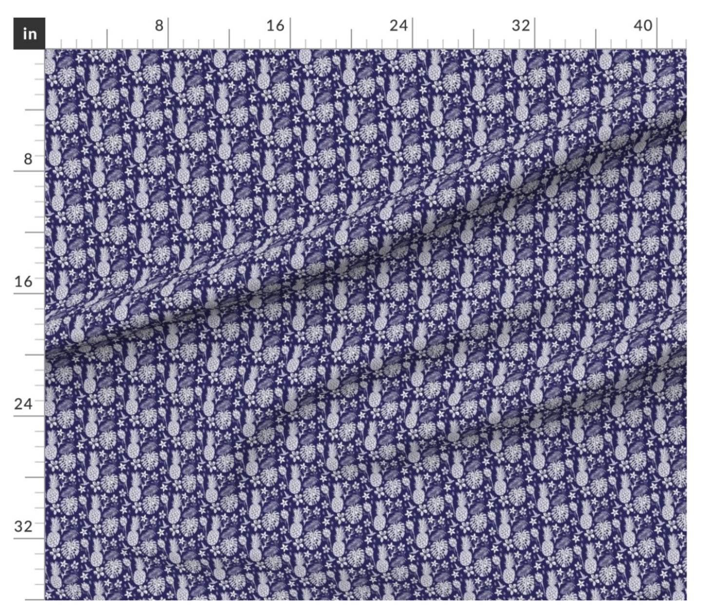 Tropical Pineapple (Dark Blue color) - Little Ocean Blue Studio - Fabric By The Yard - 100% Cotton