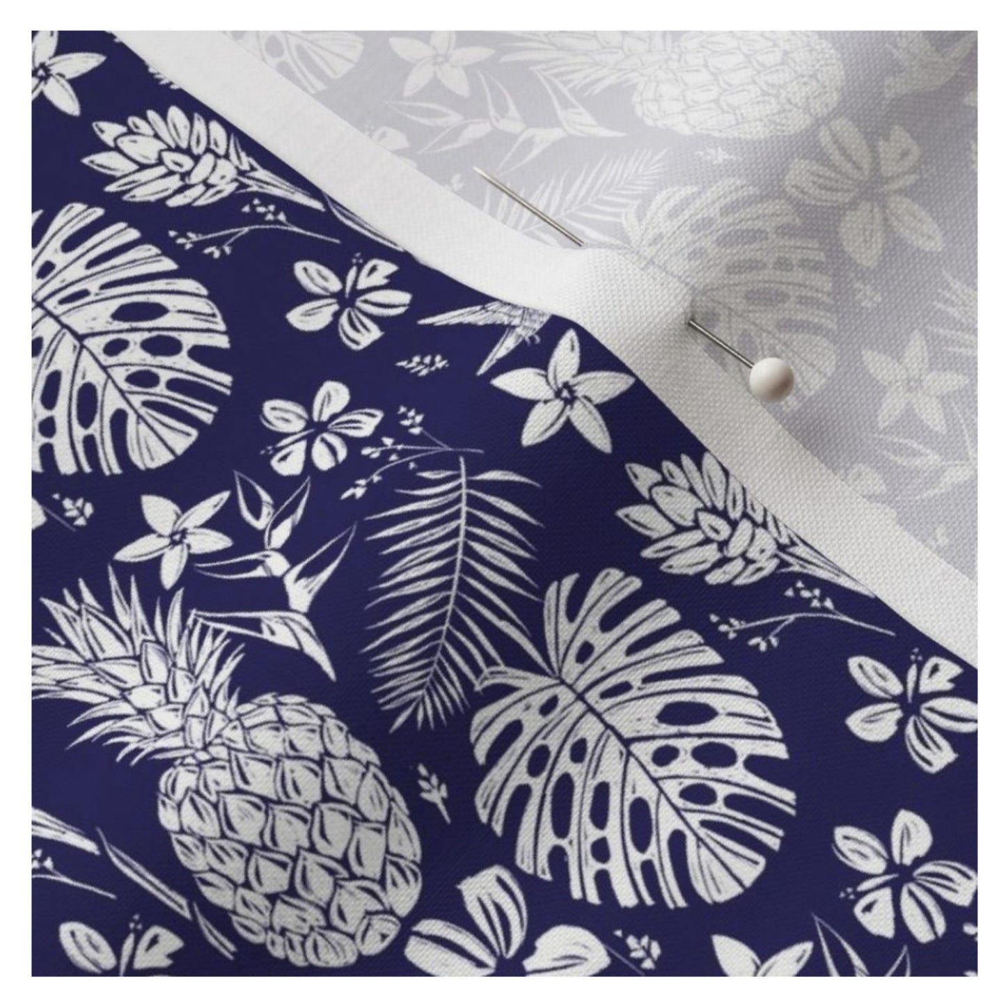 Tropical Pineapple (Dark Blue color) - Little Ocean Blue Studio - Fabric By The Yard - 100% Cotton