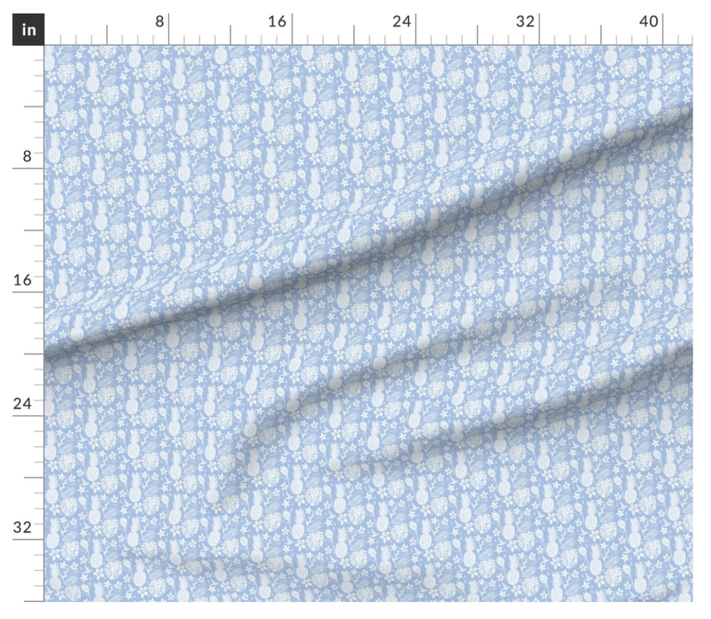 Tropical Pineapple (Light Blue color) - Little Ocean Blue Studio - Fabric By The Yard - 100% Cotton