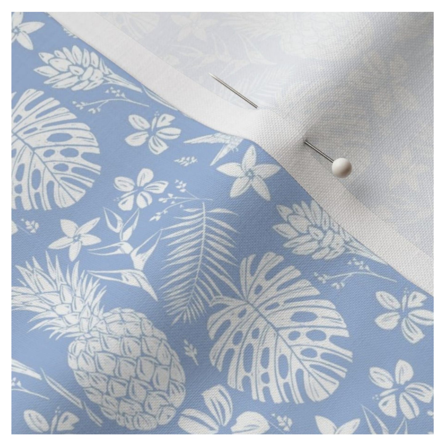 Tropical Pineapple (Light Blue color) - Little Ocean Blue Studio - Fabric By The Yard - 100% Cotton
