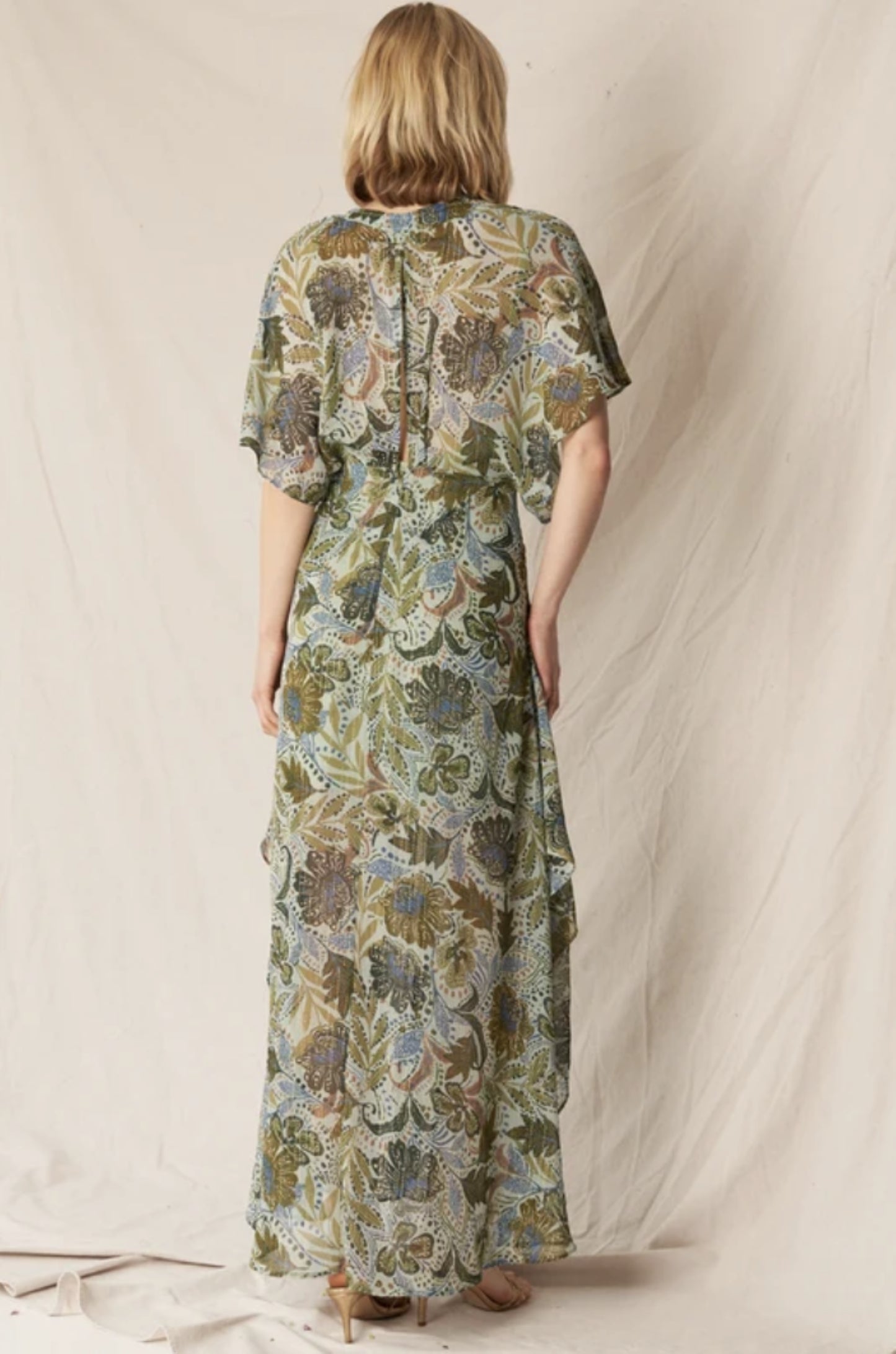 V-Neck Printed Gauze Maxi Dress - by En Creme®