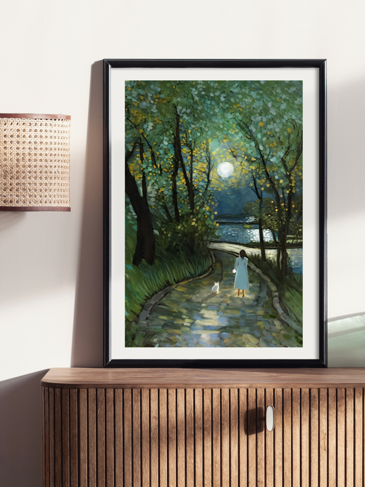 Walking With the Moon - Illustrated Print by Thomas Little