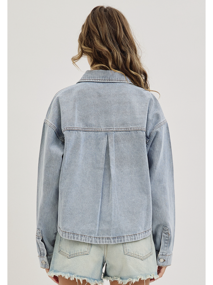 Washed Denim Jacket with Patch Pocket - by Sweet Lovely by Jen®
