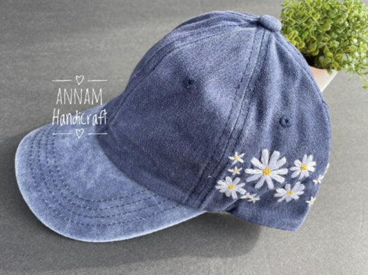 White Daisy Embroidered Baseball Cap - by Quince Fables®