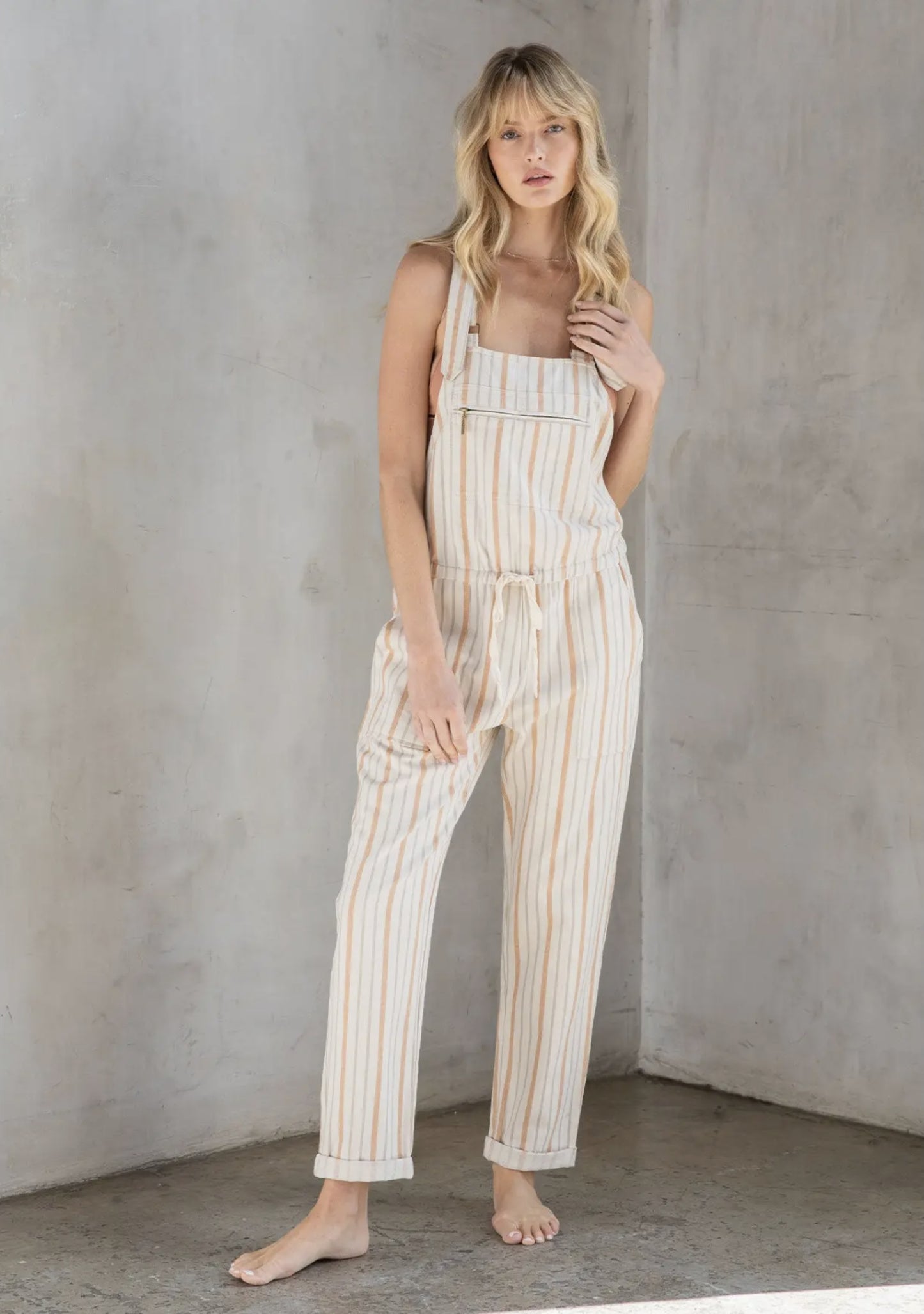 Yarn Dye Stripe Linen Blend Casual Overalls - by Lovestitch®