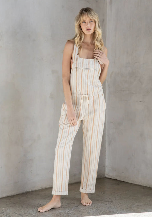 Yarn Dye Stripe Linen Blend Casual Overalls - by Lovestitch®