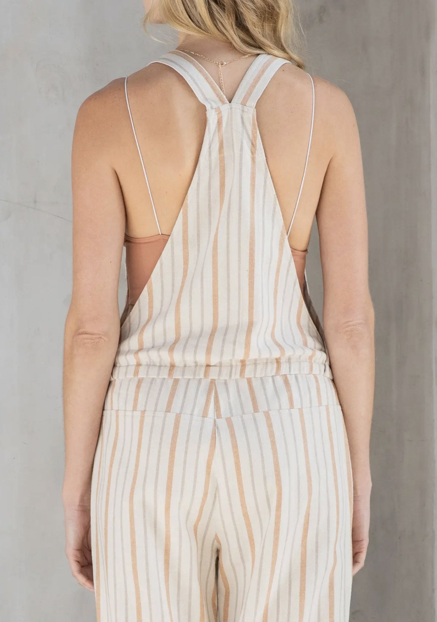 Yarn Dye Stripe Linen Blend Casual Overalls - by Lovestitch®