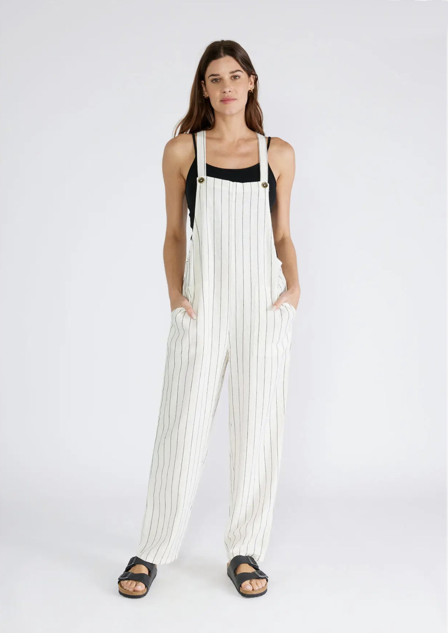 Yarn Dye Striped Button Strap Overall - by Lovestitch®