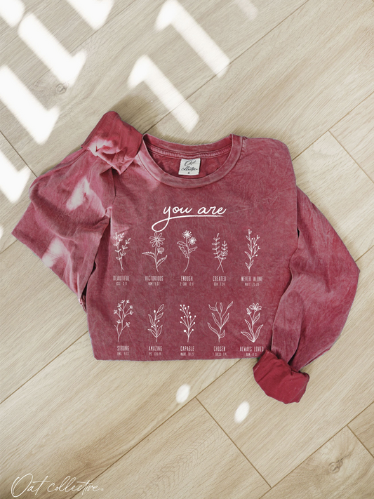 You Are Mineral Washed Long Sleeve Graphic (Cardinal color)- by OAT COLLECTIVE®