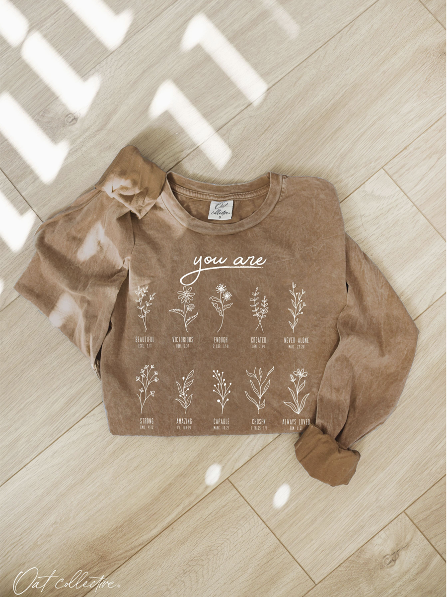 You Are Mineral Washed Long Sleeve Graphic (Toast color) - by OAT COLLECTIVE®