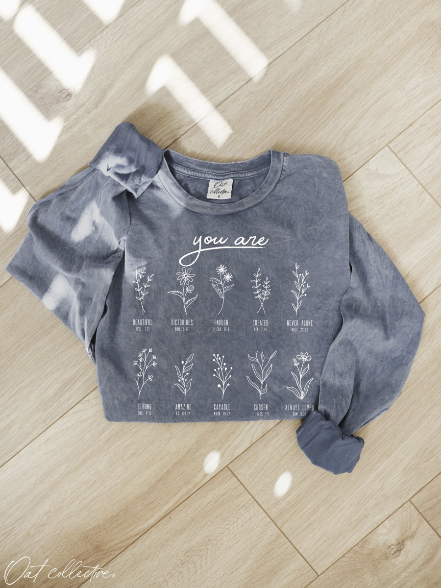 You Are Mineral Washed Long Sleeve Graphic (Storm color) - by OAT COLLECTIVE®