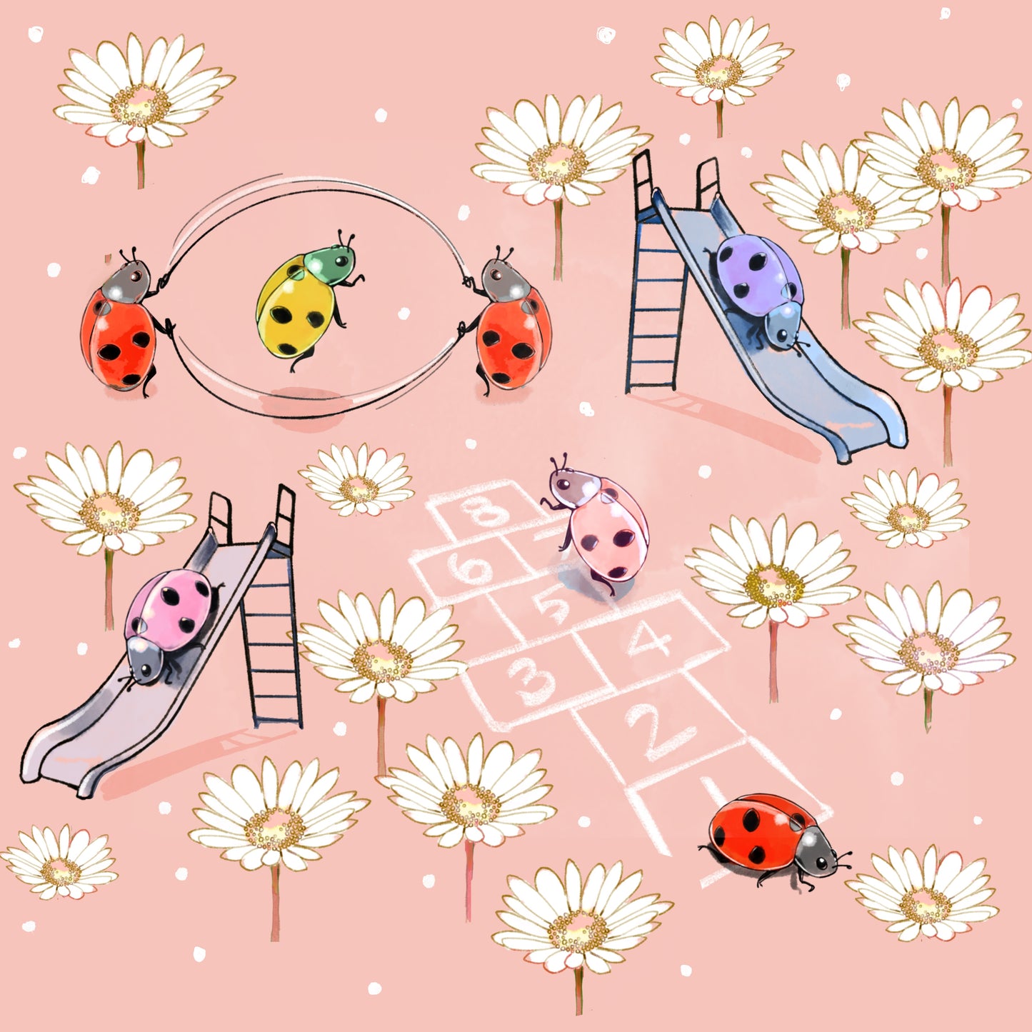 Ladybug Playground - Illustrated Print by Thomas Little
