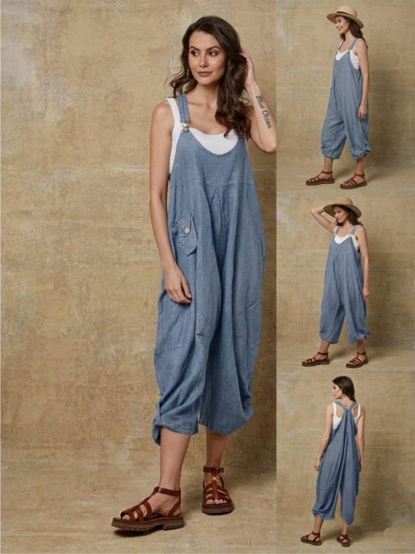 100% Linen Jumpsuit (Blue Jeans color) - By LEA & LUC®