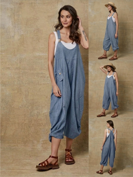 100% Linen Jumpsuit (Blue Jeans color) - By LEA & LUC®
