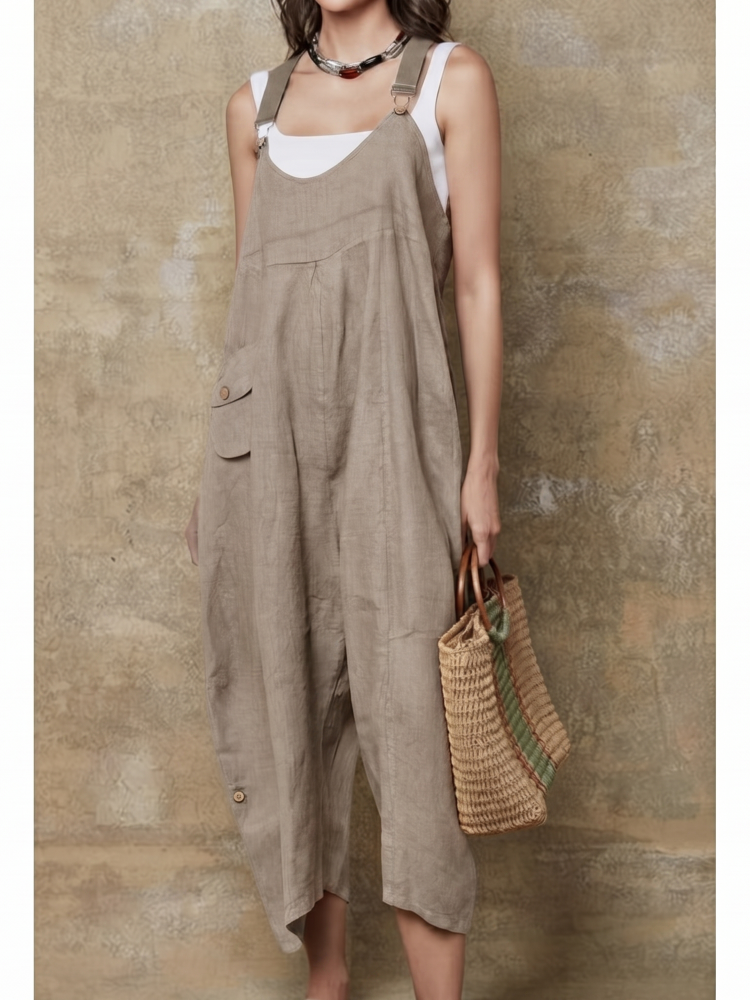 100% Linen Jumpsuit (Taupe color) - By LEA & LUC®