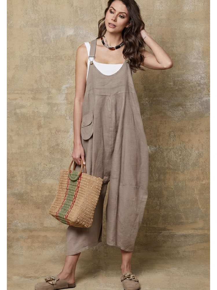 100% Linen Jumpsuit (Taupe color) - By LEA & LUC®