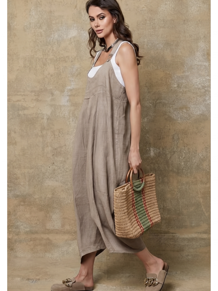 100% Linen Jumpsuit (Taupe color) - By LEA & LUC®