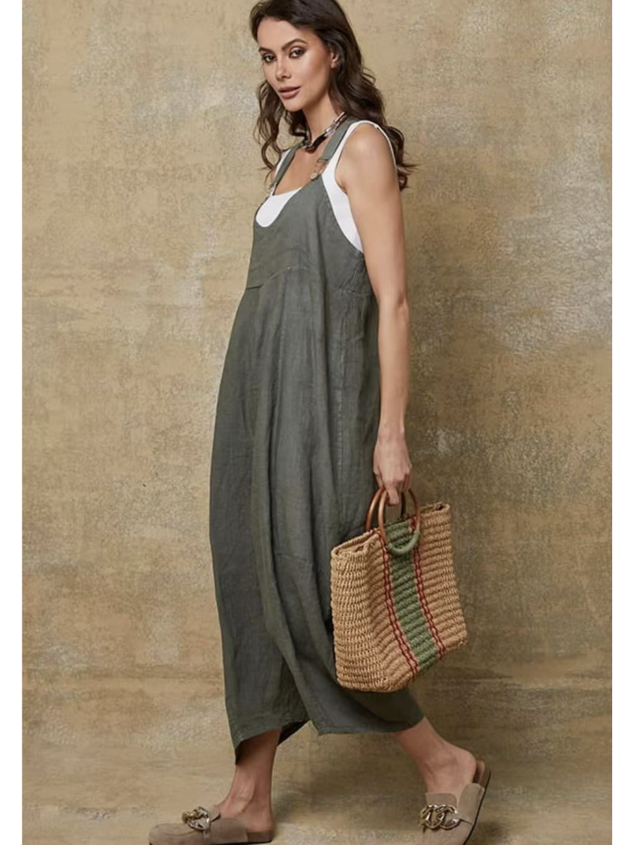 100% Linen Jumpsuit (Taupe color) - By LEA & LUC®
