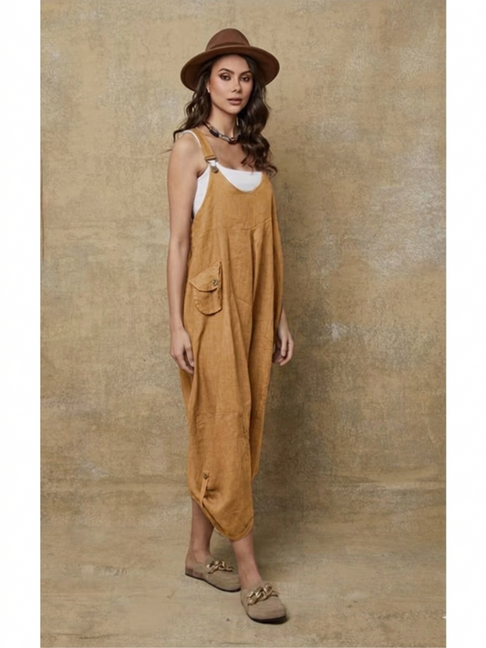 100% Linen Jumpsuit (Camel color) - By LEA & LUC®