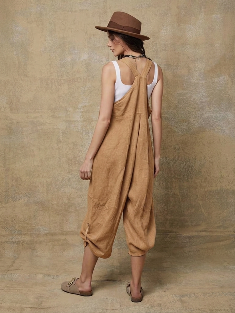 100% Linen Jumpsuit (Camel color) - By LEA & LUC®
