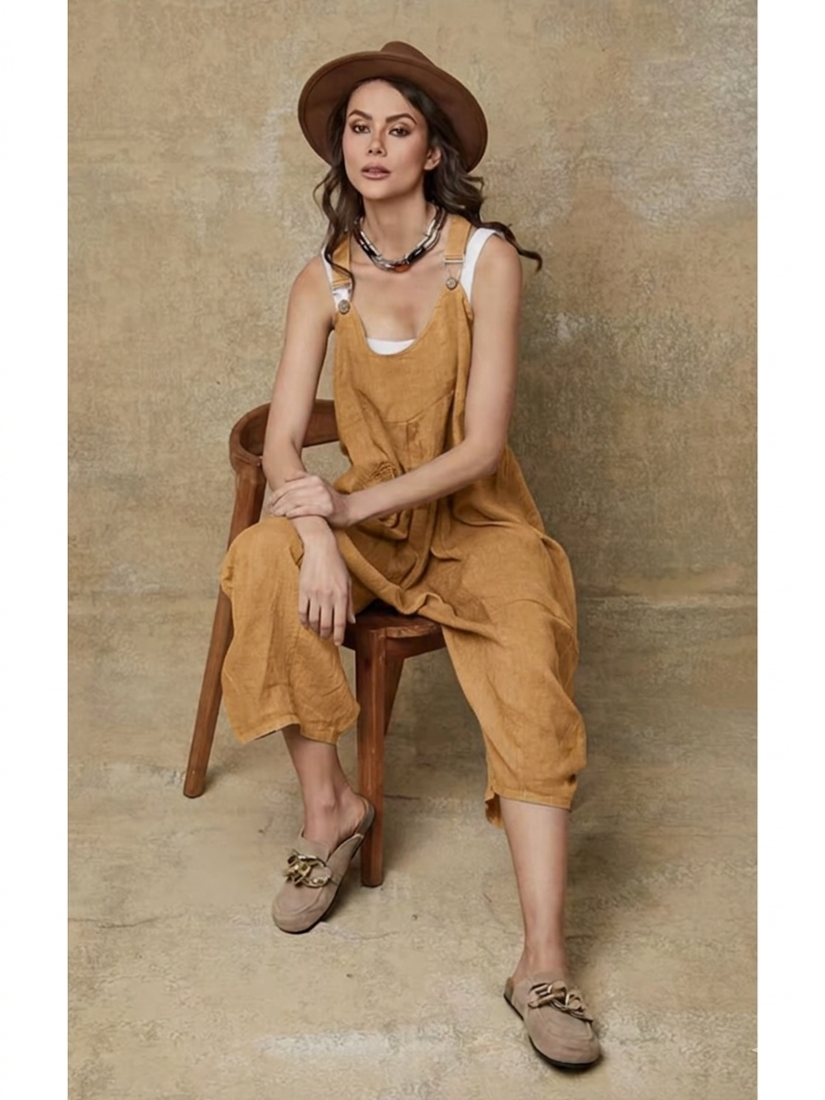 100% Linen Jumpsuit (Camel color) - By LEA & LUC®