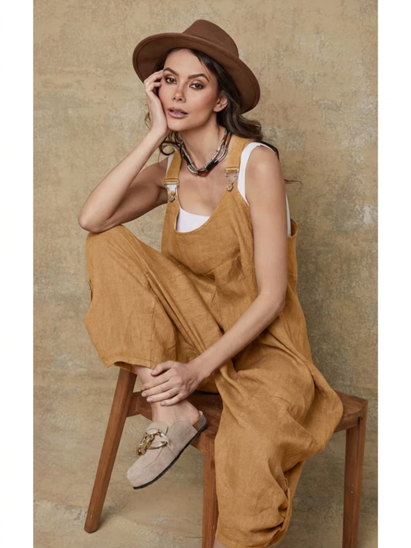 100% Linen Jumpsuit (Camel color) - By LEA & LUC®