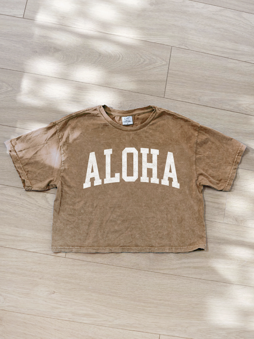 Aloha Cropped Mineral Graphic Top (Toast color) - by OAT COLLECTIVE®