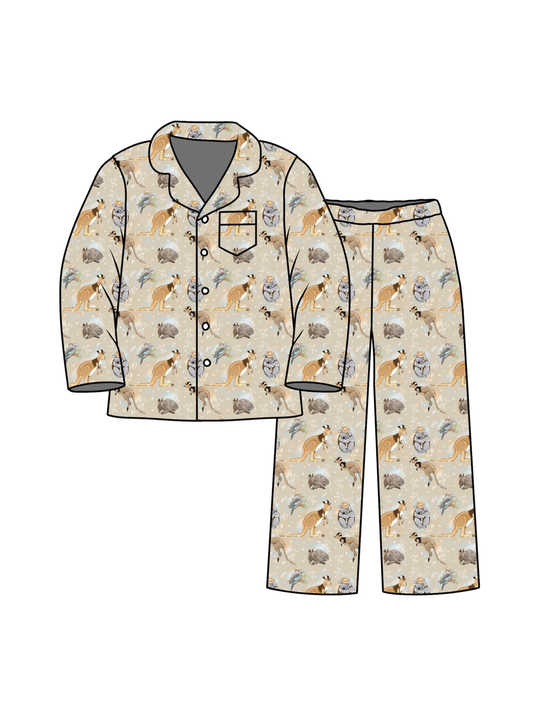 Children's pajama set with animal pattern on a white background