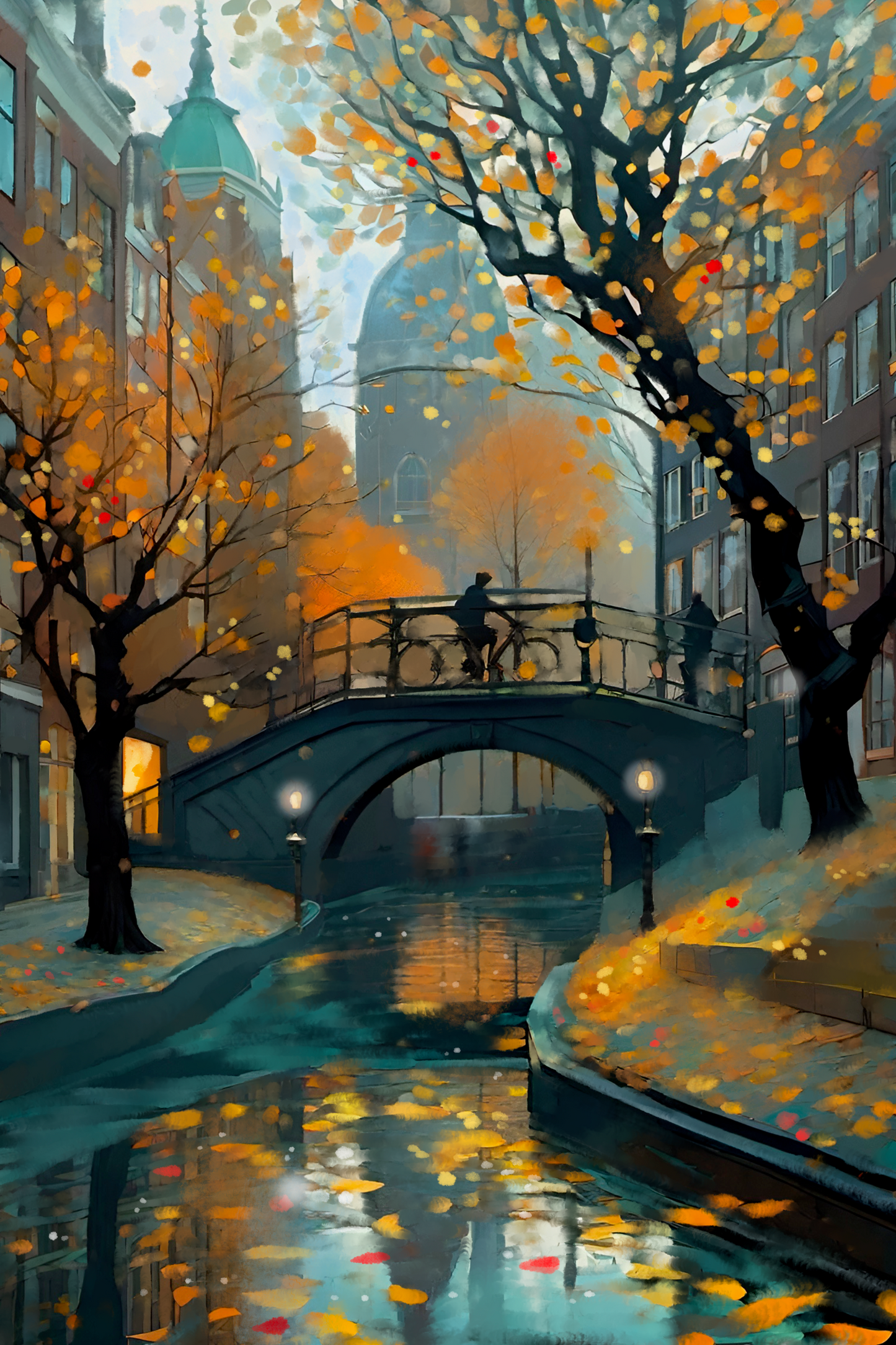 Autumn in Amsterdam - Illustrated Print by Thomas Little