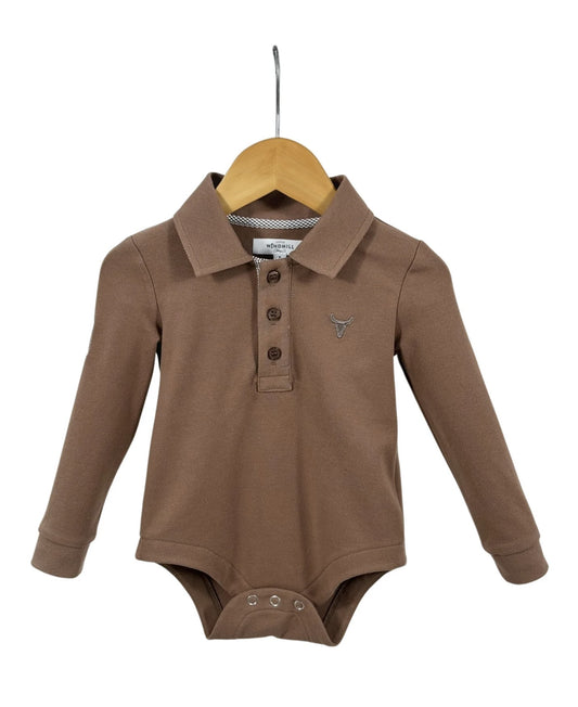 Barker Baby - Dessert Brown Contrast Baby Polo Romper - Baby & Toddler