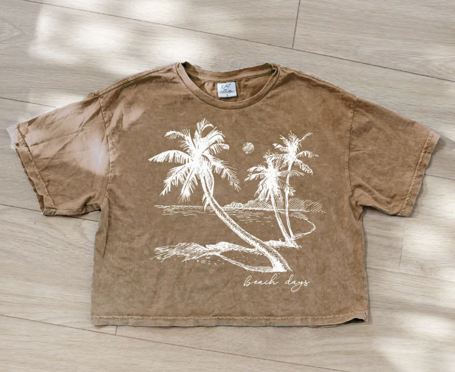 Beach Days Cropped Mineral Washed Graphic Top (Toast color) - by OAT COLLECTIVE®