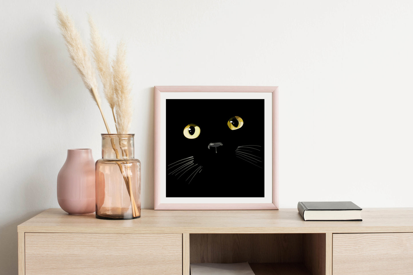 Black Cat Gold Eyes - Illustrated Print by Thomas Little