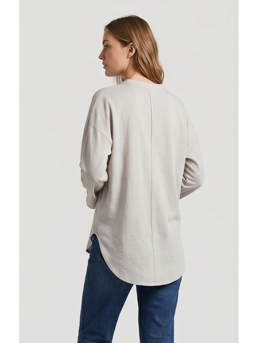 Linen Long Sleeve Casual V Neck Top Blouse - by Ninexis®