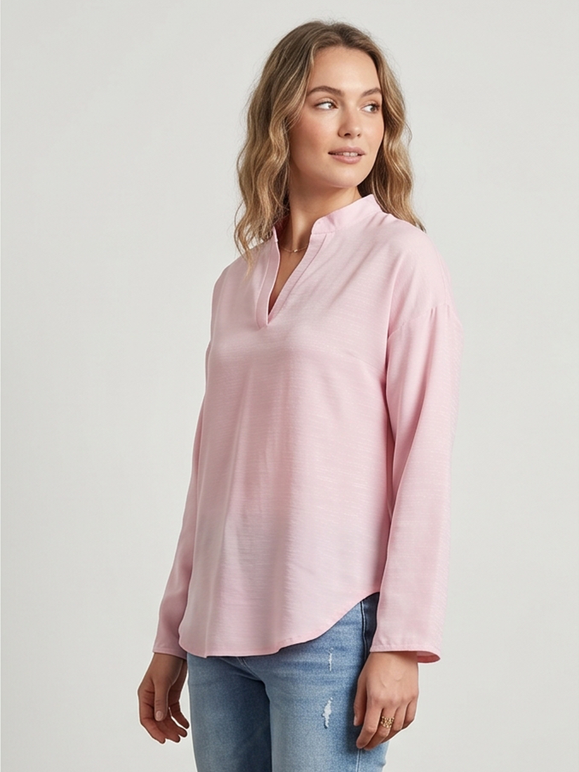 Linen Long Sleeve Casual V Neck Top Blouse - by Ninexis®