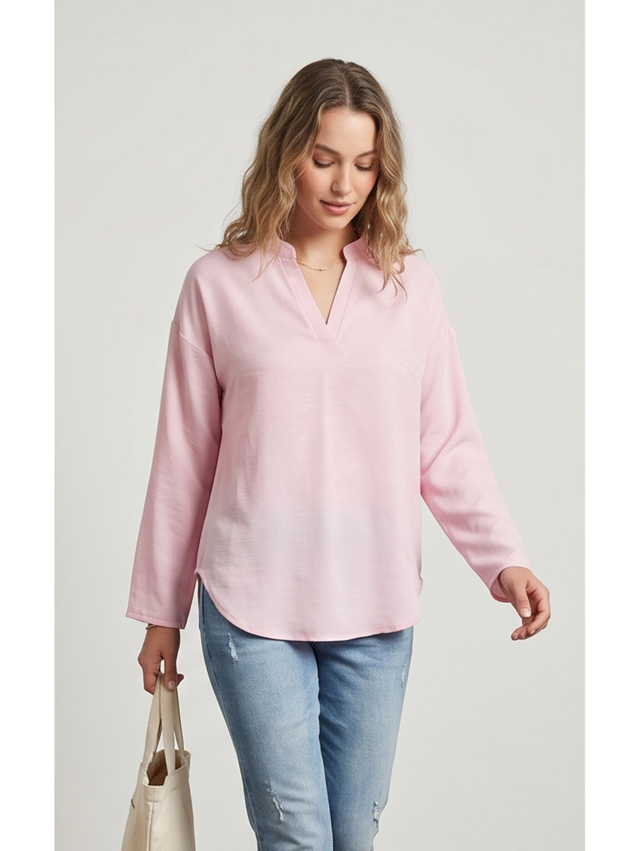 Linen Long Sleeve Casual V Neck Top Blouse - by Ninexis®