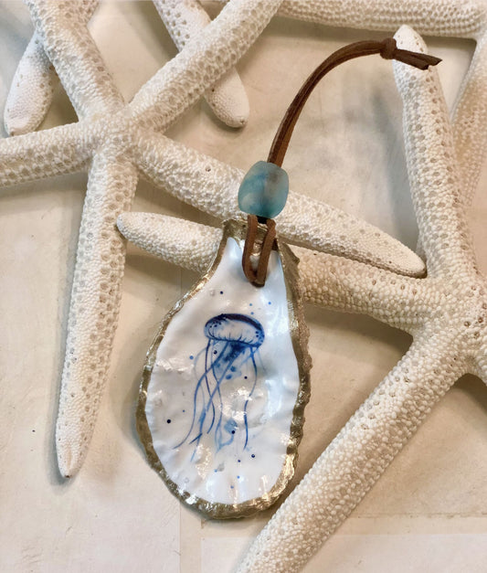 Blue Jellyfish Ornament - Oyster Shell - by Coast and Cork