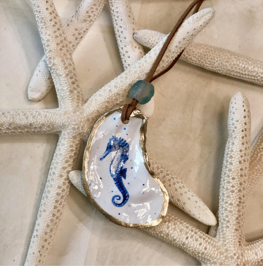 Blue Sea Horse Ornament - Oyster Shell - by Coast and Cork