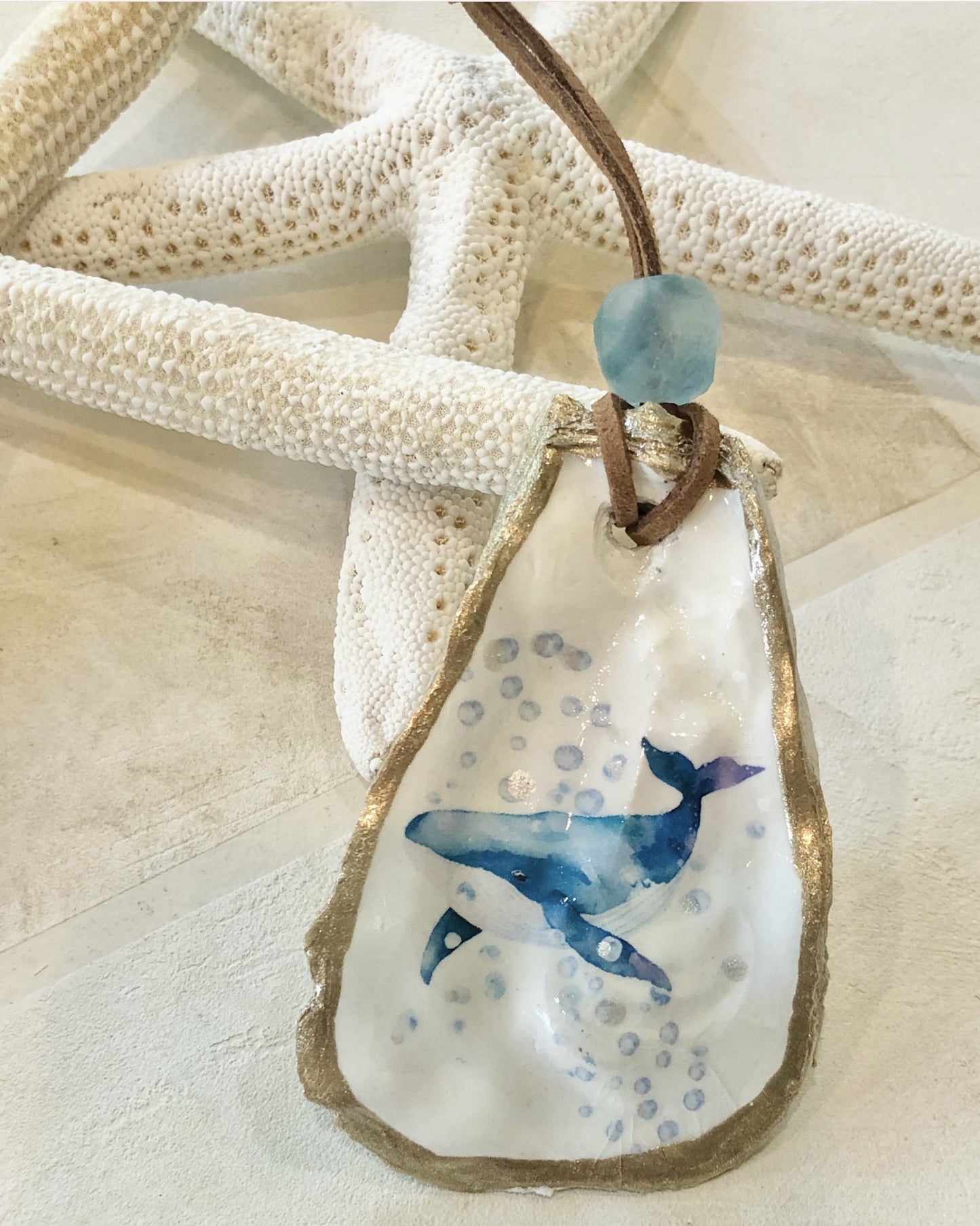 Blue Whale Ornament - Oyster Shell - by Coast and Cork