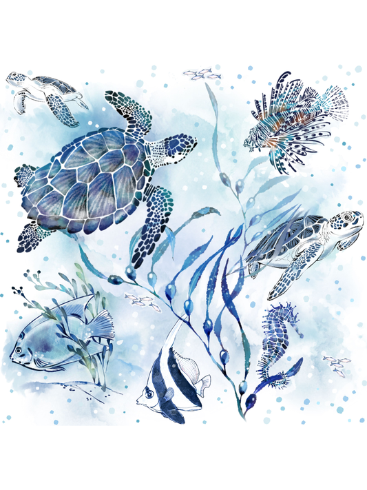 Blue Turtles - Little Ocean Blue Studio - Fabric By The Yard - 100% Cotton - CD1298