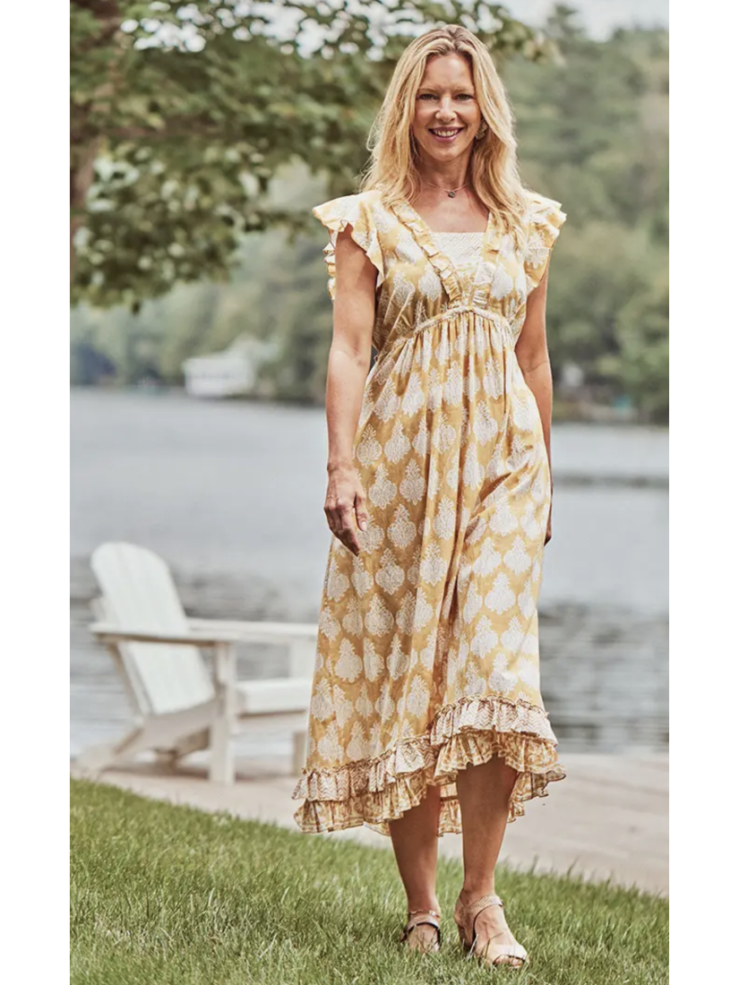 Bonnie Blockprint Dress - Gold - by April Cornell Apparel®