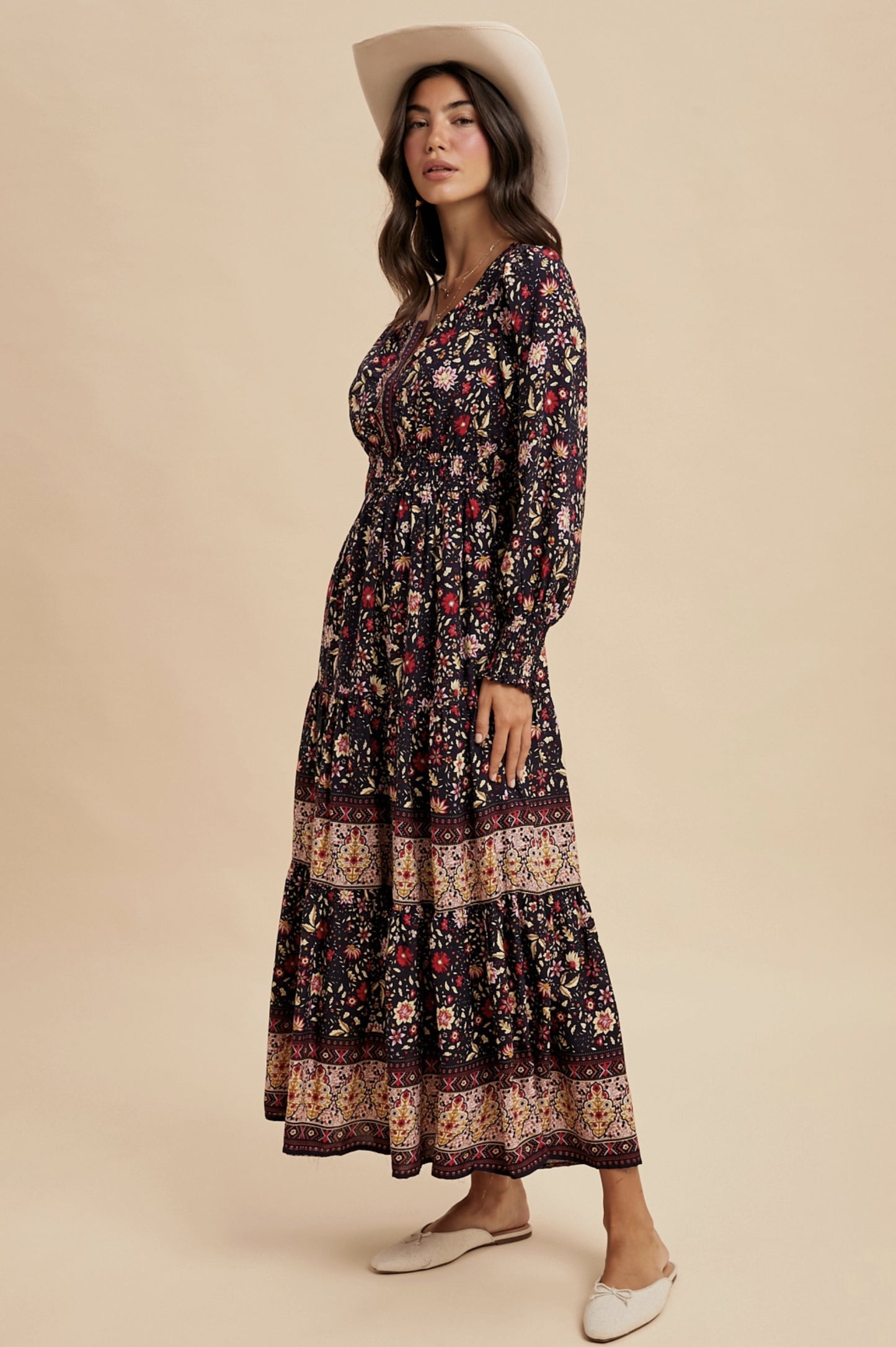 Border Print Maxi Dress - Midnight - By In Loom®