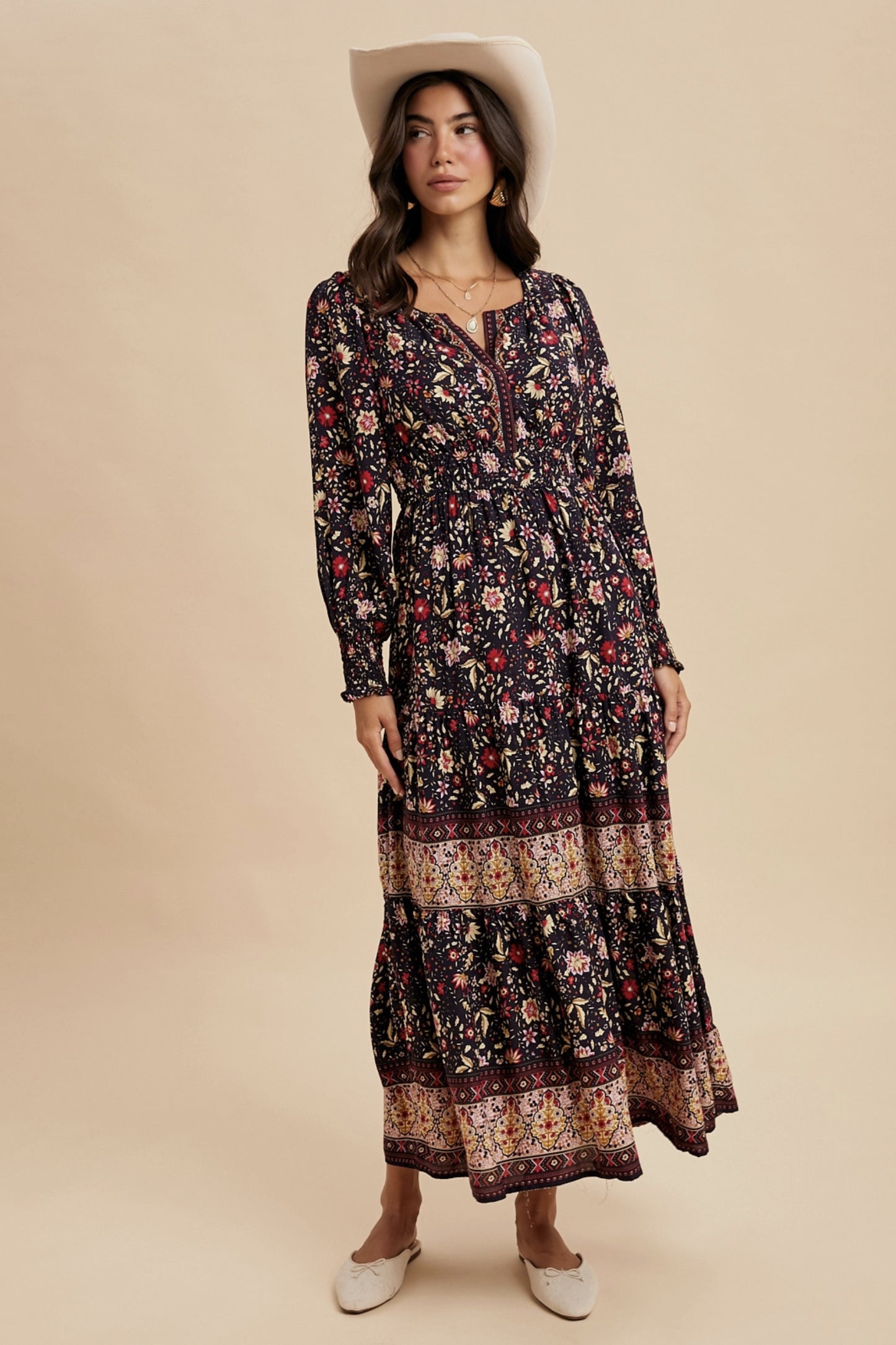 Border Print Maxi Dress - Midnight - By In Loom®