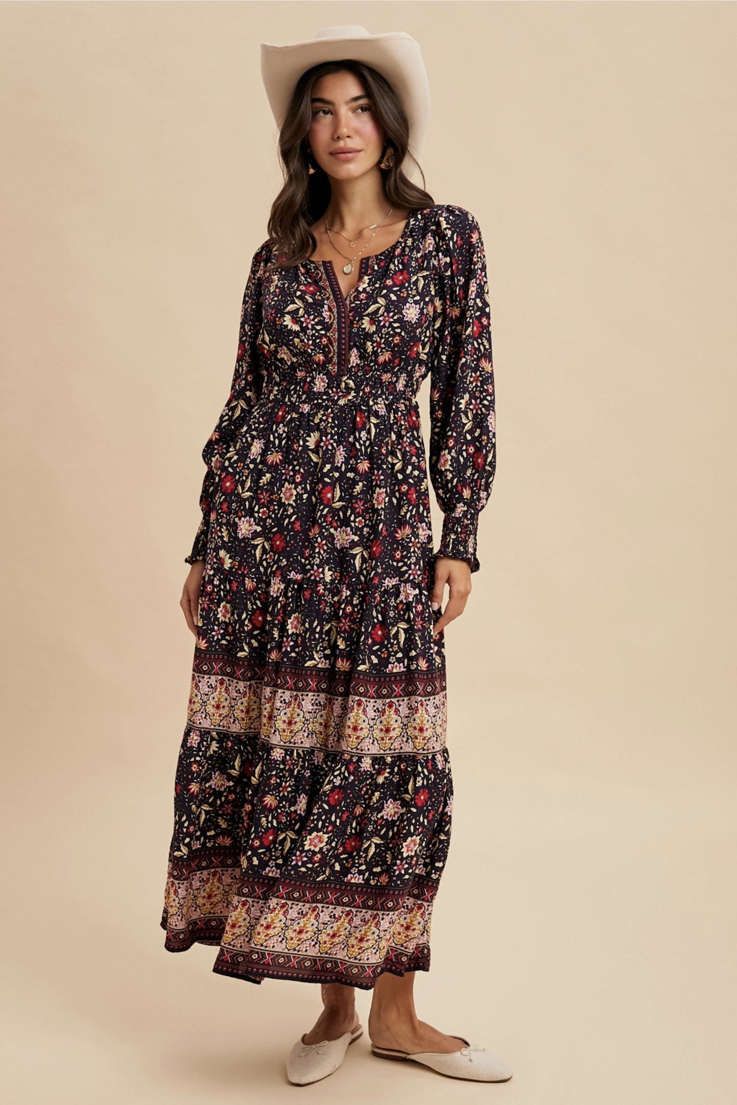 Border Print Maxi Dress - Midnight - By In Loom®