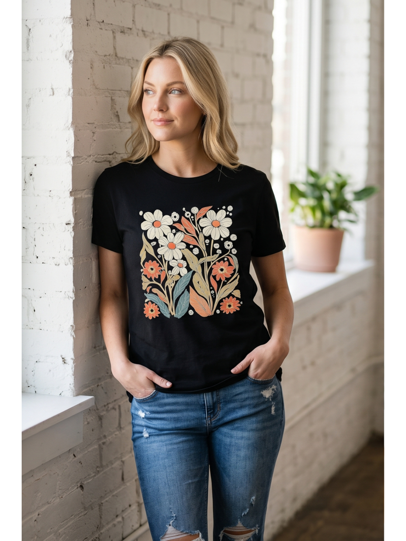 Botanical Floral Wildflower Short Sleeve Basic T-Shirt -by Rosa Clothing®