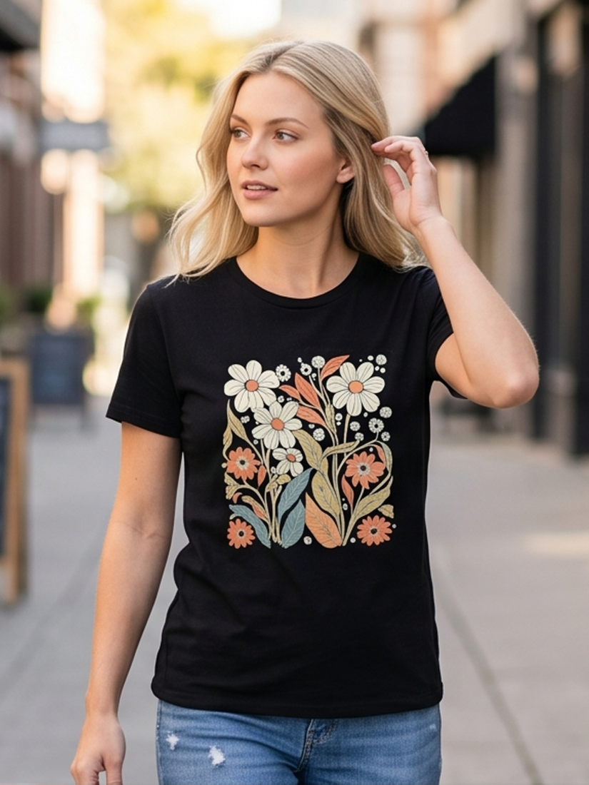 Botanical Floral Wildflower Short Sleeve Basic T-Shirt -by Rosa Clothing®