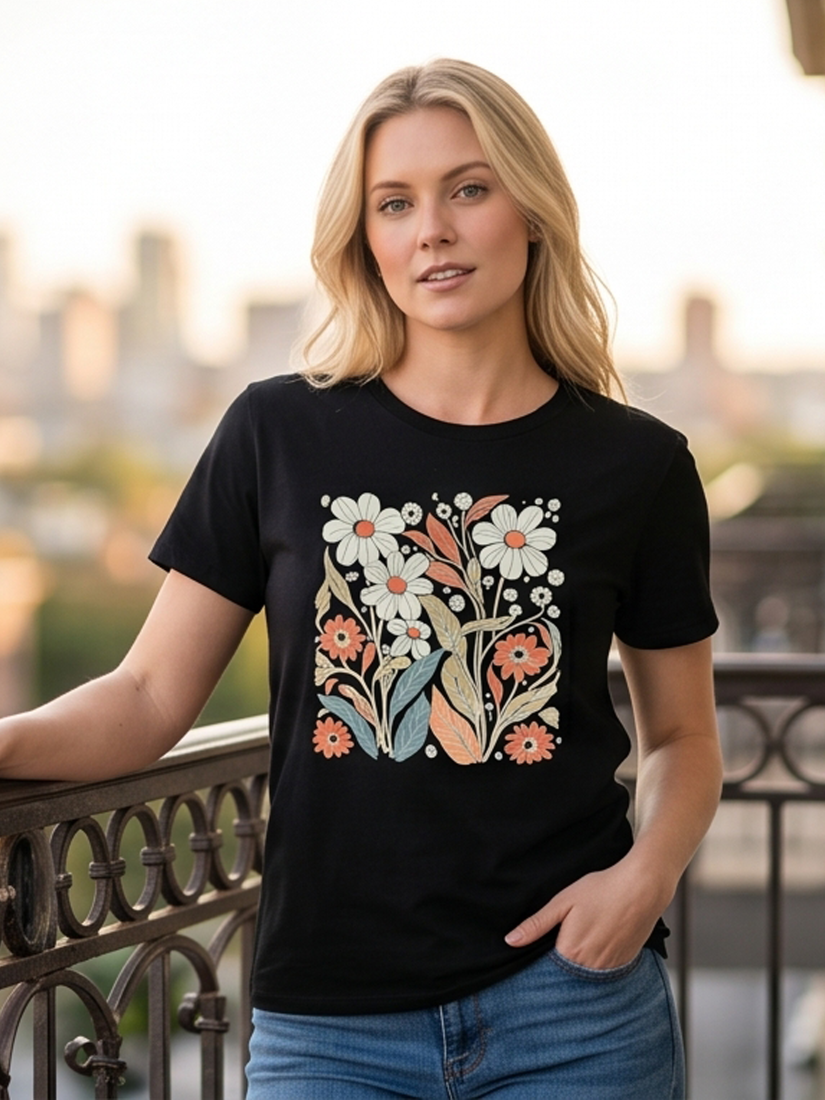 Botanical Floral Wildflower Short Sleeve Basic T-Shirt -by Rosa Clothing®