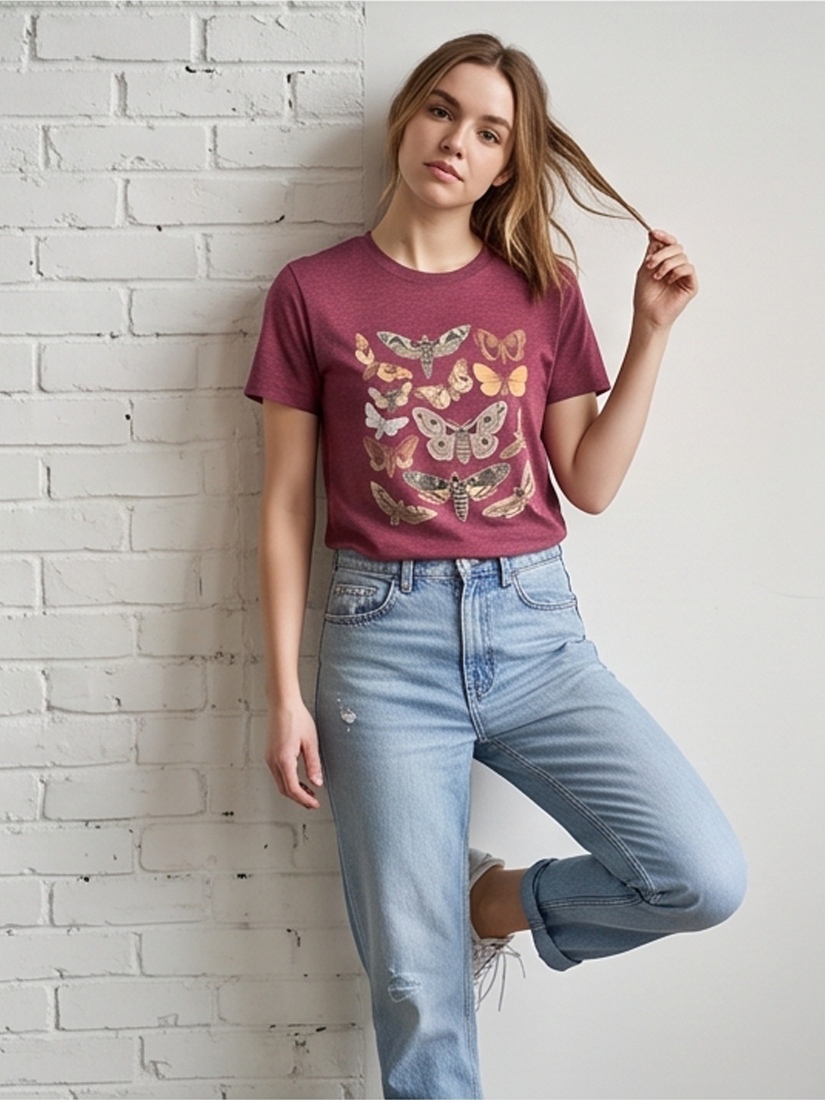 Butterfly & Moth Print Graphic Short-Sleeve T-Shirt - by Rosa Clothing®