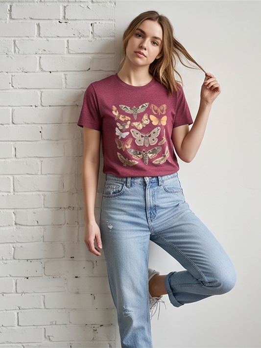 Butterfly & Moth Print Graphic Short-Sleeve T-Shirt - by Rosa Clothing®