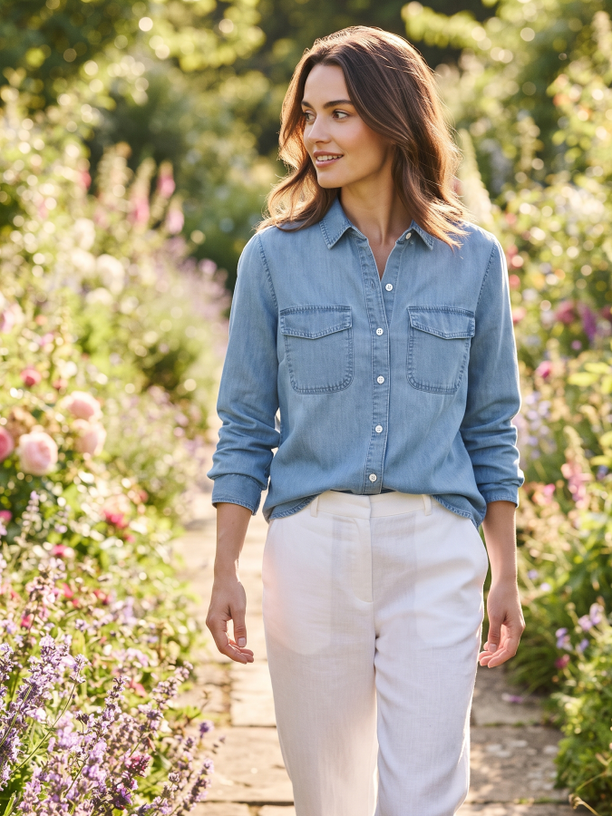 Button Down Denim Shirt - by Miss Sparkling®